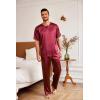 imageEkouaer Mens Silk Satin Pajama Set Short Sleeve Sleepwear Silky Loungewear with Long PantsWine Red