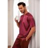 imageEkouaer Mens Silk Satin Pajama Set Short Sleeve Sleepwear Silky Loungewear with Long PantsWine Red