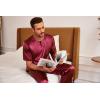imageEkouaer Mens Silk Satin Pajama Set Short Sleeve Sleepwear Silky Loungewear with Long PantsWine Red