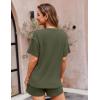imageEkouaer Pajamas for Women Waffle Knit Lounge Set 2 Piece PJS Short Sleeve Top and Shorts Matching Loungewear with PocketsArmy Green