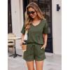 imageEkouaer Pajamas for Women Waffle Knit Lounge Set 2 Piece PJS Short Sleeve Top and Shorts Matching Loungewear with PocketsArmy Green