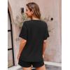 imageEkouaer Pajamas for Women Waffle Knit Lounge Set 2 Piece PJS Short Sleeve Top and Shorts Matching Loungewear with PocketsBlack