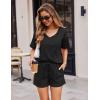 imageEkouaer Pajamas for Women Waffle Knit Lounge Set 2 Piece PJS Short Sleeve Top and Shorts Matching Loungewear with PocketsBlack