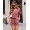 imageEkouaer Pajamas for Women Waffle Knit Lounge Set 2 Piece PJS Short Sleeve Top and Shorts Matching Loungewear with PocketsDusty Rose