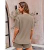 imageEkouaer Pajamas for Women Waffle Knit Lounge Set 2 Piece PJS Short Sleeve Top and Shorts Matching Loungewear with PocketsKhaki