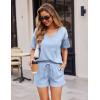 imageEkouaer Pajamas for Women Waffle Knit Lounge Set 2 Piece PJS Short Sleeve Top and Shorts Matching Loungewear with PocketsLight Blue