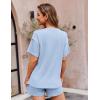 imageEkouaer Pajamas for Women Waffle Knit Lounge Set 2 Piece PJS Short Sleeve Top and Shorts Matching Loungewear with PocketsLight Blue