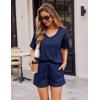 imageEkouaer Pajamas for Women Waffle Knit Lounge Set 2 Piece PJS Short Sleeve Top and Shorts Matching Loungewear with PocketsNavy Blue