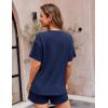 imageEkouaer Pajamas for Women Waffle Knit Lounge Set 2 Piece PJS Short Sleeve Top and Shorts Matching Loungewear with PocketsNavy Blue