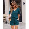 imageEkouaer Pajamas for Women Waffle Knit Lounge Set 2 Piece PJS Short Sleeve Top and Shorts Matching Loungewear with PocketsPeacock Blue