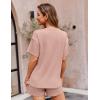 imageEkouaer Pajamas for Women Waffle Knit Lounge Set 2 Piece PJS Short Sleeve Top and Shorts Matching Loungewear with PocketsPink