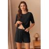 imageEkouaer Ribbed Knit Lounge Set Women Pajama Set Short Sleeve Top and Shorts Set Two Piece Shorts Outfits SetBlack