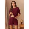 imageEkouaer Ribbed Knit Lounge Set Women Pajama Set Short Sleeve Top and Shorts Set Two Piece Shorts Outfits SetBurgundy