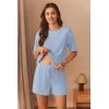 imageEkouaer Ribbed Knit Lounge Set Women Pajama Set Short Sleeve Top and Shorts Set Two Piece Shorts Outfits SetLight Blue