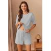 imageEkouaer Ribbed Knit Lounge Set Women Pajama Set Short Sleeve Top and Shorts Set Two Piece Shorts Outfits SetLight Gray