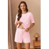 imageEkouaer Ribbed Knit Lounge Set Women Pajama Set Short Sleeve Top and Shorts Set Two Piece Shorts Outfits SetLight Pink