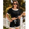 imageEkouaer Women Ribbed Knit Pajama Sets Short Sleeve Top and Shorts 2 Piece Soft Pjs Sleepwear with Pockets Lounge Sets SXXLBlack