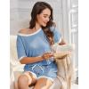 imageEkouaer Women Ribbed Knit Pajama Sets Short Sleeve Top and Shorts 2 Piece Soft Pjs Sleepwear with Pockets Lounge Sets SXXLClear Blue