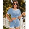 imageEkouaer Women Ribbed Knit Pajama Sets Short Sleeve Top and Shorts 2 Piece Soft Pjs Sleepwear with Pockets Lounge Sets SXXLClear Blue