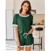 imageEkouaer Women Ribbed Knit Pajama Sets Short Sleeve Top and Shorts 2 Piece Soft Pjs Sleepwear with Pockets Lounge Sets SXXLDark Green