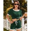 imageEkouaer Women Ribbed Knit Pajama Sets Short Sleeve Top and Shorts 2 Piece Soft Pjs Sleepwear with Pockets Lounge Sets SXXLDark Green