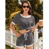 imageEkouaer Women Ribbed Knit Pajama Sets Short Sleeve Top and Shorts 2 Piece Soft Pjs Sleepwear with Pockets Lounge Sets SXXLDark Grey