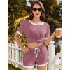 imageEkouaer Women Ribbed Knit Pajama Sets Short Sleeve Top and Shorts 2 Piece Soft Pjs Sleepwear with Pockets Lounge Sets SXXLDeep Pink