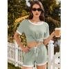 imageEkouaer Women Ribbed Knit Pajama Sets Short Sleeve Top and Shorts 2 Piece Soft Pjs Sleepwear with Pockets Lounge Sets SXXLLight Green