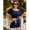 imageEkouaer Women Ribbed Knit Pajama Sets Short Sleeve Top and Shorts 2 Piece Soft Pjs Sleepwear with Pockets Lounge Sets SXXLNavy Blue