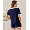 imageEkouaer Women Ribbed Knit Pajama Sets Short Sleeve Top and Shorts 2 Piece Soft Pjs Sleepwear with Pockets Lounge Sets SXXLNavy Blue