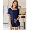 imageEkouaer Women Ribbed Knit Pajama Sets Short Sleeve Top and Shorts 2 Piece Soft Pjs Sleepwear with Pockets Lounge Sets SXXLNavy Blue