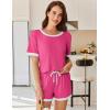 imageEkouaer Women Ribbed Knit Pajama Sets Short Sleeve Top and Shorts 2 Piece Soft Pjs Sleepwear with Pockets Lounge Sets SXXLRose Red