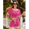 imageEkouaer Women Ribbed Knit Pajama Sets Short Sleeve Top and Shorts 2 Piece Soft Pjs Sleepwear with Pockets Lounge Sets SXXLRose Red