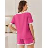imageEkouaer Women Ribbed Knit Pajama Sets Short Sleeve Top and Shorts 2 Piece Soft Pjs Sleepwear with Pockets Lounge Sets SXXLRose Red