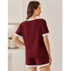 imageEkouaer Women Ribbed Knit Pajama Sets Short Sleeve Top and Shorts 2 Piece Soft Pjs Sleepwear with Pockets Lounge Sets SXXLWine Red