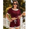imageEkouaer Women Ribbed Knit Pajama Sets Short Sleeve Top and Shorts 2 Piece Soft Pjs Sleepwear with Pockets Lounge Sets SXXLWine Red