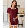 imageEkouaer Women Ribbed Knit Pajama Sets Short Sleeve Top and Shorts 2 Piece Soft Pjs Sleepwear with Pockets Lounge Sets SXXLWine Red