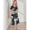 imageEkouaer Womens Pajama Set 2 Piece Cotton Pj Short Sleeve Sleepwear Top with Capri Pants Print NightwearBlack Flower