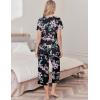 imageEkouaer Womens Pajama Set 2 Piece Cotton Pj Short Sleeve Sleepwear Top with Capri Pants Print NightwearBlack Pink Flower