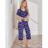 imageEkouaer Womens Pajama Set 2 Piece Cotton Pj Short Sleeve Sleepwear Top with Capri Pants Print NightwearBlue Moon