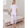 imageEkouaer Womens Pajama Set 2 Piece Cotton Pj Short Sleeve Sleepwear Top with Capri Pants Print NightwearBlue White Flower