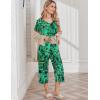 imageEkouaer Womens Pajama Set 2 Piece Cotton Pj Short Sleeve Sleepwear Top with Capri Pants Print NightwearGreen Leaves