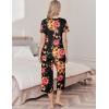 imageEkouaer Womens Pajama Set 2 Piece Cotton Pj Short Sleeve Sleepwear Top with Capri Pants Print NightwearRed Orange Flower