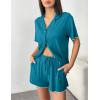 imageEkouaer Womens Pajama Sets Button Up Bride Pjs Set 2 Piece Soft Sleepwear Short Sleeve Lounge Sets with Shorts SXXLBlue Green