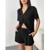 imageEkouaer Womens Pajama Sets Button Up Bride Pjs Set 2 Piece Soft Sleepwear Short Sleeve Lounge Sets with Shorts SXXLDark Black
