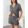 imageEkouaer Womens Pajama Sets Button Up Bride Pjs Set 2 Piece Soft Sleepwear Short Sleeve Lounge Sets with Shorts SXXLDark Grey