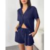 imageEkouaer Womens Pajama Sets Button Up Bride Pjs Set 2 Piece Soft Sleepwear Short Sleeve Lounge Sets with Shorts SXXLNavy Blue