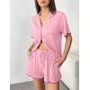 imageEkouaer Womens Pajama Sets Button Up Bride Pjs Set 2 Piece Soft Sleepwear Short Sleeve Lounge Sets with Shorts SXXLPink