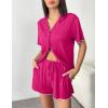 imageEkouaer Womens Pajama Sets Button Up Bride Pjs Set 2 Piece Soft Sleepwear Short Sleeve Lounge Sets with Shorts SXXLRose Red