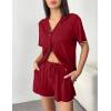 imageEkouaer Womens Pajama Sets Button Up Bride Pjs Set 2 Piece Soft Sleepwear Short Sleeve Lounge Sets with Shorts SXXLWine Red